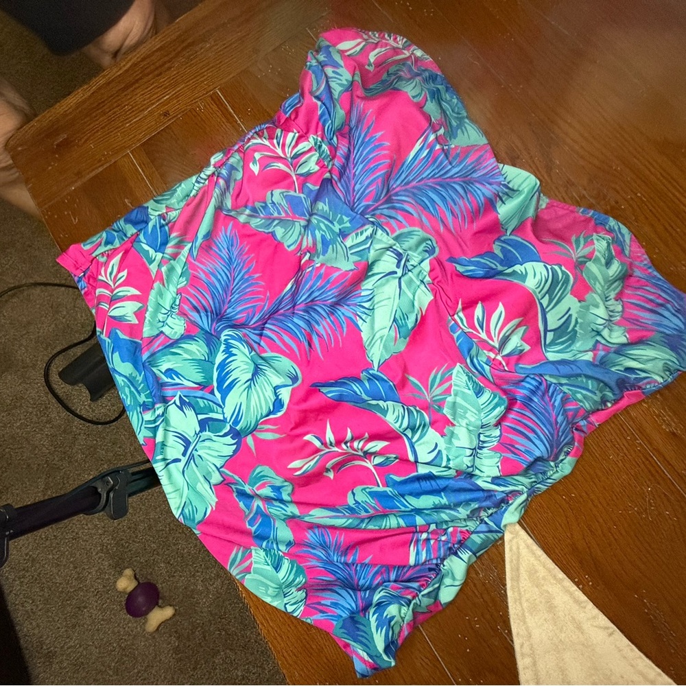 Oasis Pink and Blue Tropical Strapless Swim Top - 2X